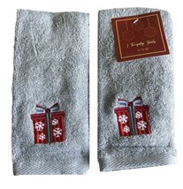 Avanti Christmas Present Fingertip Towels Gray Embroidered Snowflake Set of 2 - $36.14