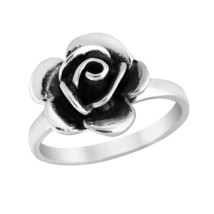 Forever Enchanted Blooming Rose Sterling Silver Band Ring-8 - £13.68 GBP