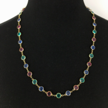 SWAROVSKI crystal bezel necklace - vintage multicolor gold-tone station 25&quot; swan - $50.00