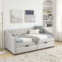 Twin Daybed Sofa Bed with Storage Drawers - Beige Upholstered - $6,803.40 MXN
