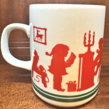 Vintage Avon Christmas Mug 1984 Milk Glass Red Silhouette Santa Elves Ho... - $18.80