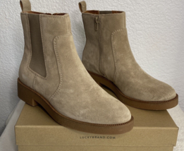 Lucky Brand Women&#39;s Ressy Chelsea Booties Size Dune Oiled Suede 8.5M B4HP - £47.15 GBP