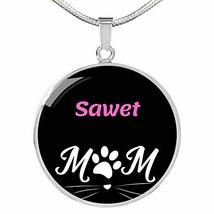 Sawet Cat Mom Necklace Circle Pendant Stainless Steel Or 18k Gold 18-22&quot; - £43.48 GBP
