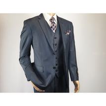 Mens Vitali Three Piece Suit Vested Sheen Sharkskin Business M3090 Navy blue image 5