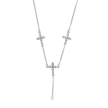 White Cubic Zirconia Modern Flower Drop .925 Sterling Silver Necklace - £17.18 GBP