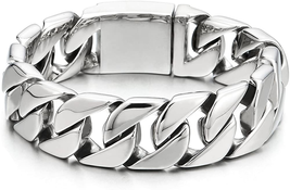 Masculine Men&#39;s Stainless Steel Black Large Curb Chain Bracelet - £37.18 GBP+