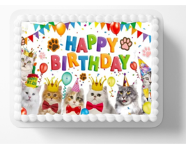 Cat Lover Happy Birthday Pet Kitten Themed  Edible Image Cake Topper - $14.18+