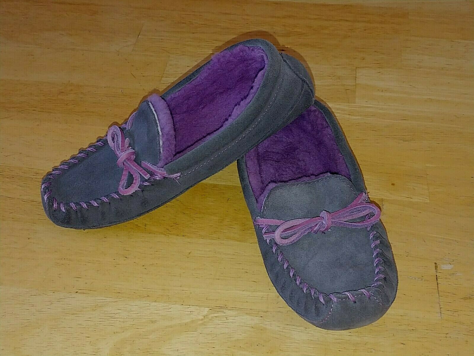 L.L. BEAN KIDS GRAPHITE SLIPPERS W/SHEARLING LINING-5-WORN ONCE-SUPER SOFT/COMFY - $19.95