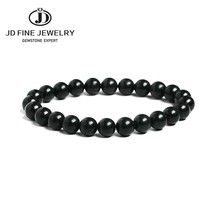 Natural Shungite Stone Magnetic Graphite Beaded Bracelet Bohe Round Black Beads  - £15.62 GBP