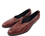 Tic-Tac-Toes Red Tooled Leather Shoe Women&#39;s US Size 8.5 Pump Low Heel - £19.32 GBP