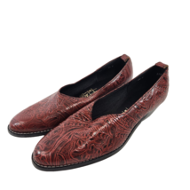 Tic-Tac-Toes Red Tooled Leather Shoe Women&#39;s US Size 8.5 Pump Low Heel - £19.17 GBP