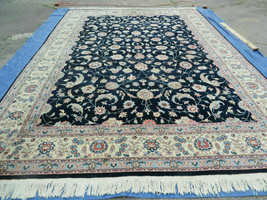 Large Indian Oriental Rug 10x14 Wool Handmade Carpet Navy Blue Ivory Light Blue - £2,454.60 GBP