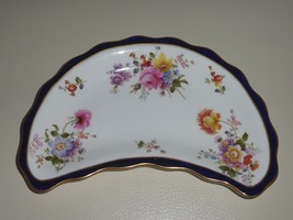 Royal Crown Derby Cobalt And Floral Half Moon Shaped Dish - £22.94 GBP