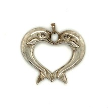 Vintage Sterling Signed Kabana Navajo Two Dolphin in Heart Shape Charm Pendant - £31.58 GBP