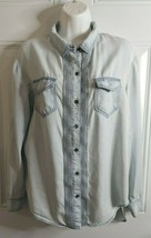 Knox Rose Distress Look Light Blouse Button Down Blouse Tunic Top Shirt ... - $12.34