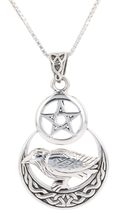 Jewelry Trends Celtic Crescent Moon Raven Pentacle Sterling Silver Pendant Neckl - £58.91 GBP