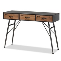 Modern Industrial Black Oak Brown Finish 3-Drawer Wood Metal Console Table Desk - £199.56 GBP