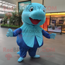 Cyan Humpback Whale mascot costume character dressed with a Poplin Shirt and Foo - £1,012.73 GBP