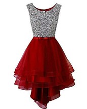 Kivary Beaded High Low Backless Sheer Organza Prom Evening Formal Dresses Wine R - £95.86 GBP