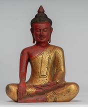 Antike Khmer stil Südostasien sitzender Holz Enlightenment Buddha Statue - £202.11 GBP