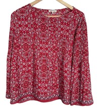 Max Studio Floral Print Long Sleeve Blouse Red White Flowy Peasant Top b... - $14.99