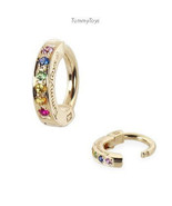 14K Yellow Gold Belly Ring Pave Set with 6 Rainbow Sapphires By TummyToys - £328.81 GBP