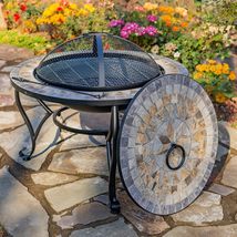 Heavy Duty 25.6&quot; D. Mosaic Tile Fire Pit with Metal Frame and Mesh Lid (... - $279.95+