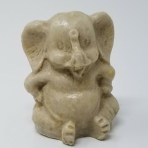 Elephant Figurine Tan Sitting Up Small Handmade Resin Vintage  - $15.15