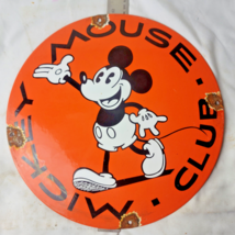 VINTAGE DISNEY MICKEY MOUSE CLUB PORCELAIN SIGN PUMP PLATE GAS STATION OIL - £58.38 GBP