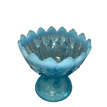 Vintage Northwood Hilltop Vines Blue Opalescent Glass Round Compote - $34.65