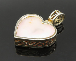 925 Sterling Silver - Vintage Pink Mother Of Pearl Love Heart Pendant - PT16479 - £37.35 GBP