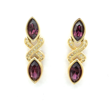 SWAROVSKI vintage gold-plated rhinestone earrings - SAL signed purple bling drop - £23.92 GBP