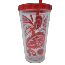 Coca-Cola Red Paisley Double Wall  16 oz Insulated Tumbler Hot Cold Chiller - £6.24 GBP