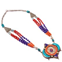 Coral Tibetan Turquoise Lapis Lazuli Handmade Fashion Necklace Nepali 18&quot; SA 12 - £15.58 GBP