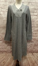 Soft Surroundings Womens Chill Time Dress Size M Gray Striped Knit Button V-Neck - £52.63 GBP