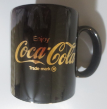 Coca-Cola  Black Cermaic Coffee Mug with Gold Enjoy Coca-Cola 10 ounces - £3.78 GBP