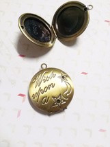 Quote Locket Pendant Brass Bronze Round Fairy Tale Jewelry Wish Upon a Star - £3.15 GBP