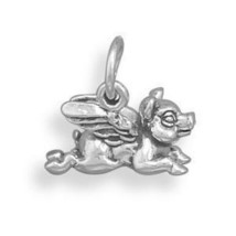 14K White Gold Plated Small Flying Baby Pig Charm Cute Neck Piece Birthday Gift - £34.68 GBP