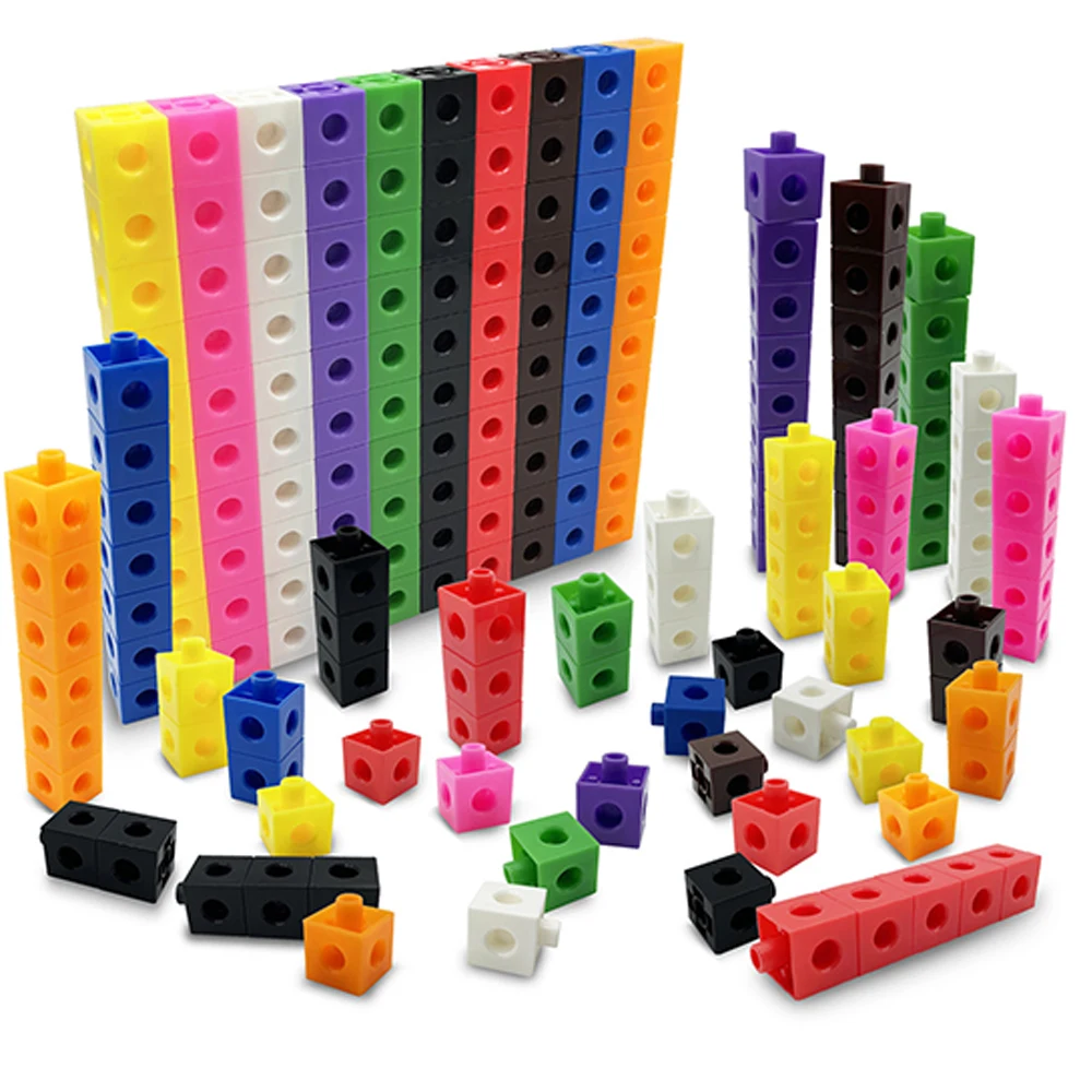 Montessori Math Toy 10 Color Rainbow Link Cube Snap Block Stacking Game - £14.42 GBP