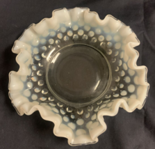 Westmoreland Glass American Hobnail White Opalescent Ruffled Dish 5” - $9.32
