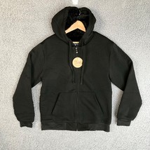 JVINI Hoodie Jacket Mens M Black Fur Lined Full Zip Hooded Sweatshirt Chest 42” - £15.58 GBP