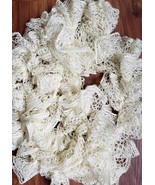 Handmade Lightweight ~ Sasha ~ Ruffled ~ Crocheted ~ Ivory Scarf ~62&quot; Long - $28.06 CAD