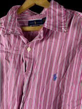 Ralph Lauren 120&#39;s Poplin Shirt Size XL Mens Pink Stripe Hidden Button D... - £29.24 GBP