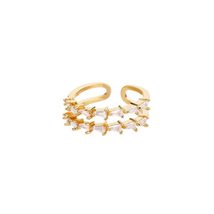 Double Layer Zircon Rings for Women Stainless Steel Open Adjustable Finger Ring  - £19.65 GBP