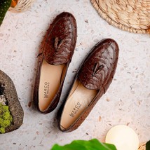 Aubiere Genuine Ostrich Quill Dress Tassel Loafers Brown image 13
