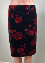 Talbots Women&#39;s Petites Black Velvet Floral Pencil Skirt Sz 8 Petite - £31.14 GBP
