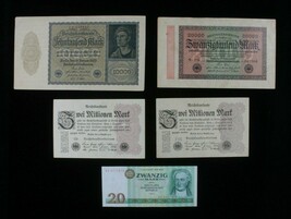 Germania Misc 5-Notes Set 1922-1923 Della Repubblica &amp; 1986 East Germani... - $52.46