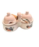 VTG Houston Harvest Ceramic Double Condiment/Jelly Bowls, White W/ Fruit... - $27.44 CAD