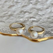14K Solid Gold Freshwater Pearl Huggie Hoop Earrings, Real Natural Pearl Huggies - £171.46 GBP