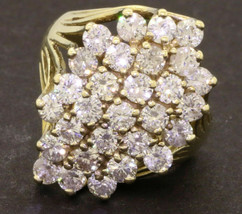Huge 2.50Ct Simulated Diamond Cluster 10K Yellow Gold Plated 925 Silver Ring - £62.62 GBP